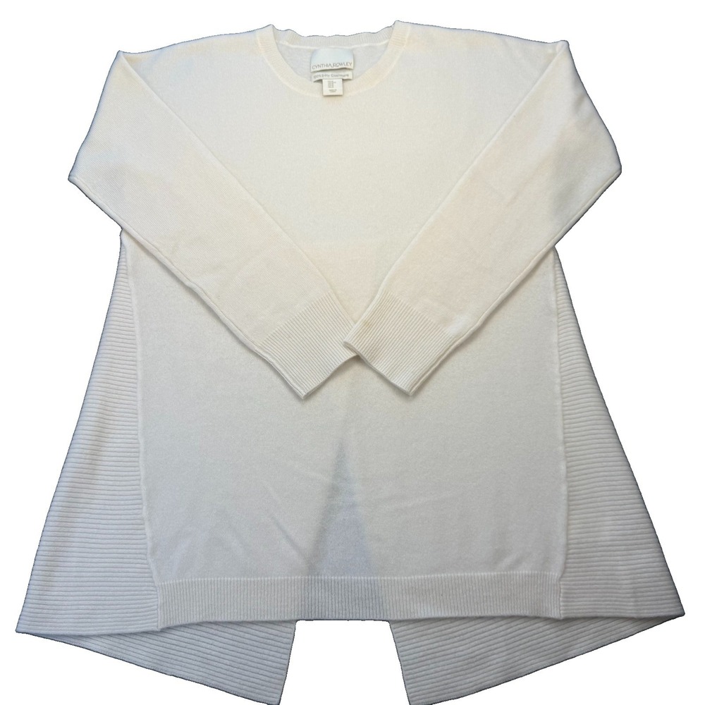 Cynthia Rowley Sweater Women's M 100% Cashmere Ivory Crew Neck 2 Ply Pullover